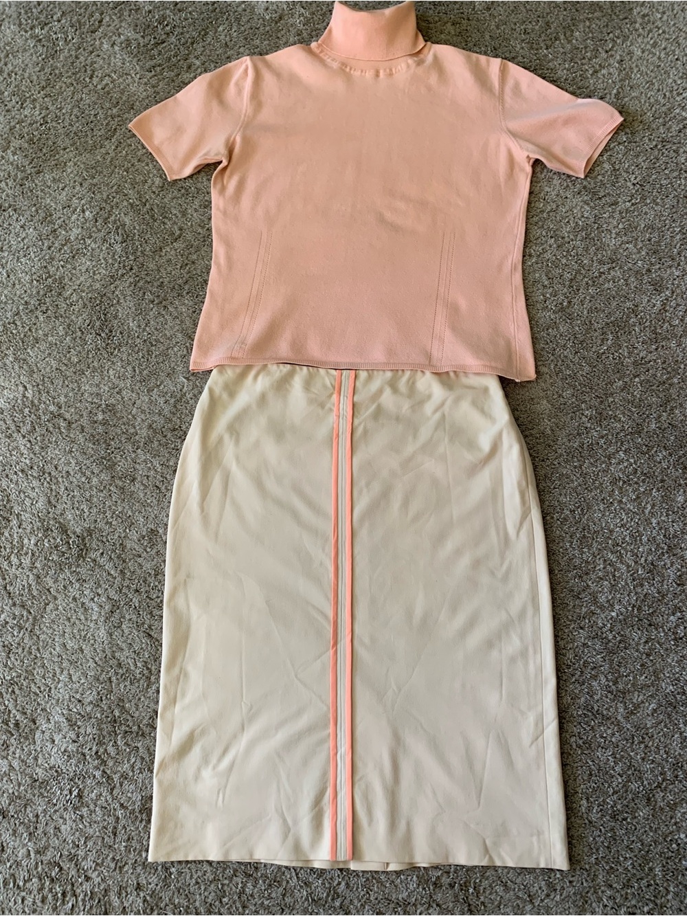 Women’s Cream Pencil Skirt Set with Peach Contrast Trim